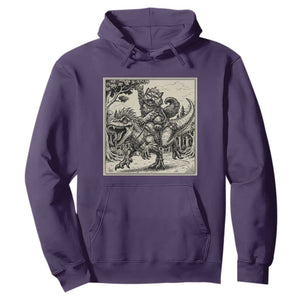 Cool Royal Cat Riding Dinosaur Hoodie Rock N Roll Engraving Graphic Art
