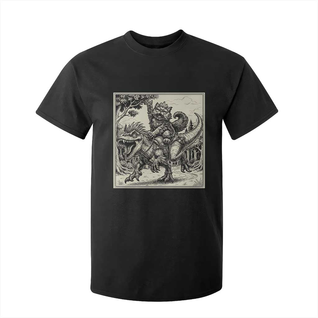 Cool Royal Cat Riding Dinosaur T Shirt For Kid Rock N Roll Engraving Graphic Art