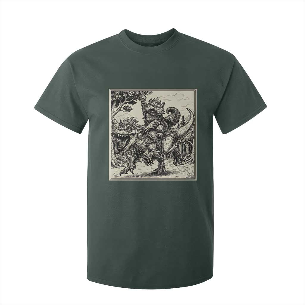 Cool Royal Cat Riding Dinosaur T Shirt For Kid Rock N Roll Engraving Graphic Art
