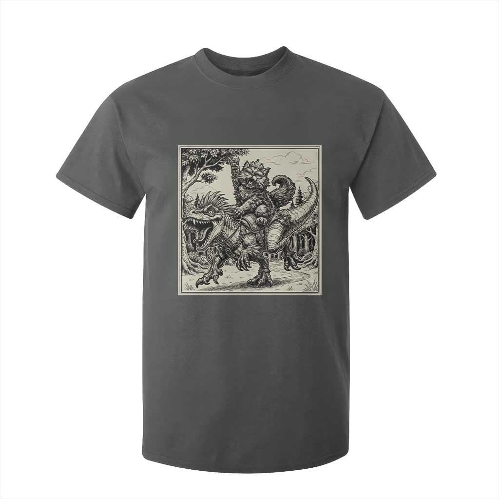 Cool Royal Cat Riding Dinosaur T Shirt For Kid Rock N Roll Engraving Graphic Art