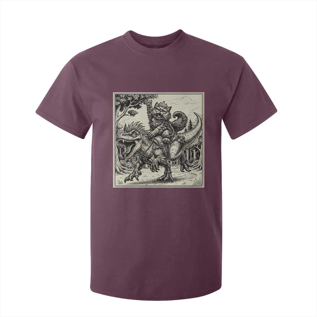 Cool Royal Cat Riding Dinosaur T Shirt For Kid Rock N Roll Engraving Graphic Art