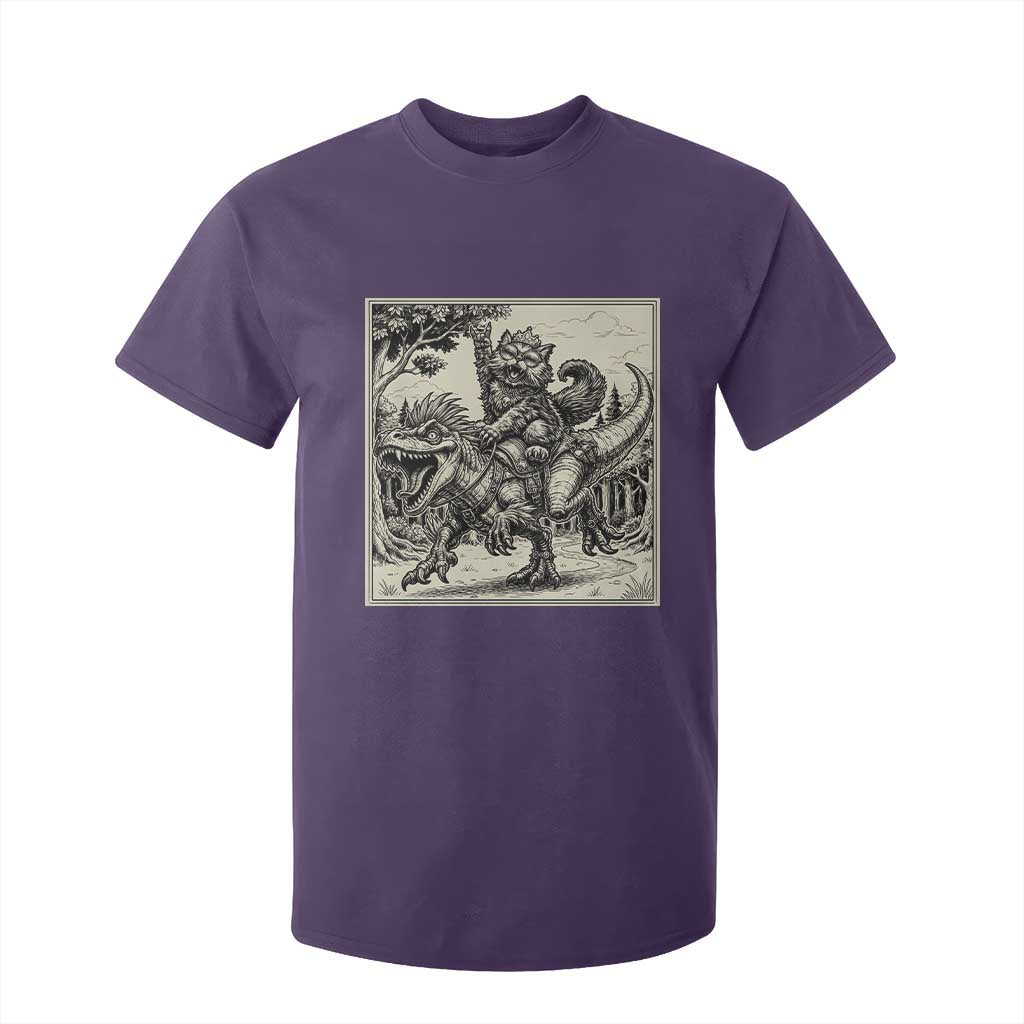 Cool Royal Cat Riding Dinosaur T Shirt For Kid Rock N Roll Engraving Graphic Art