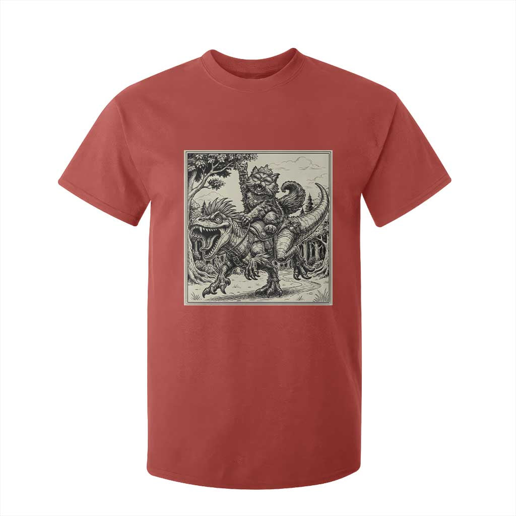 Cool Royal Cat Riding Dinosaur T Shirt For Kid Rock N Roll Engraving Graphic Art
