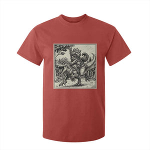 Cool Royal Cat Riding Dinosaur T Shirt For Kid Rock N Roll Engraving Graphic Art