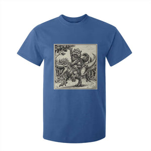 Cool Royal Cat Riding Dinosaur T Shirt For Kid Rock N Roll Engraving Graphic Art