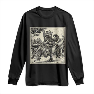 Cool Royal Cat Riding Dinosaur Long Sleeve Shirt Rock N Roll Engraving Graphic Art
