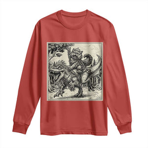 Cool Royal Cat Riding Dinosaur Long Sleeve Shirt Rock N Roll Engraving Graphic Art