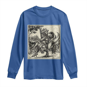 Cool Royal Cat Riding Dinosaur Long Sleeve Shirt Rock N Roll Engraving Graphic Art