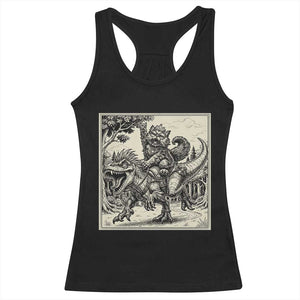 Cool Royal Cat Riding Dinosaur Racerback Tank Top Rock N Roll Engraving Graphic Art