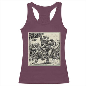 Cool Royal Cat Riding Dinosaur Racerback Tank Top Rock N Roll Engraving Graphic Art
