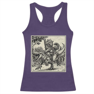 Cool Royal Cat Riding Dinosaur Racerback Tank Top Rock N Roll Engraving Graphic Art