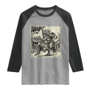 Cool Royal Cat Riding Dinosaur Raglan Shirt Rock N Roll Engraving Graphic Art