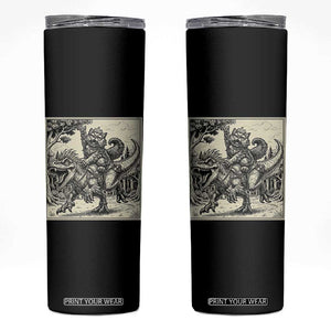 Cool Royal Cat Riding Dinosaur Skinny Tumbler Rock N Roll Engraving Graphic Art
