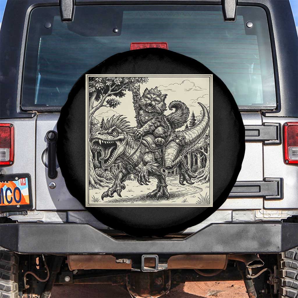 Cool Royal Cat Riding Dinosaur Spare Tire Cover Rock N Roll Engraving Graphic Art TS12 No hole Black Print Your Wear