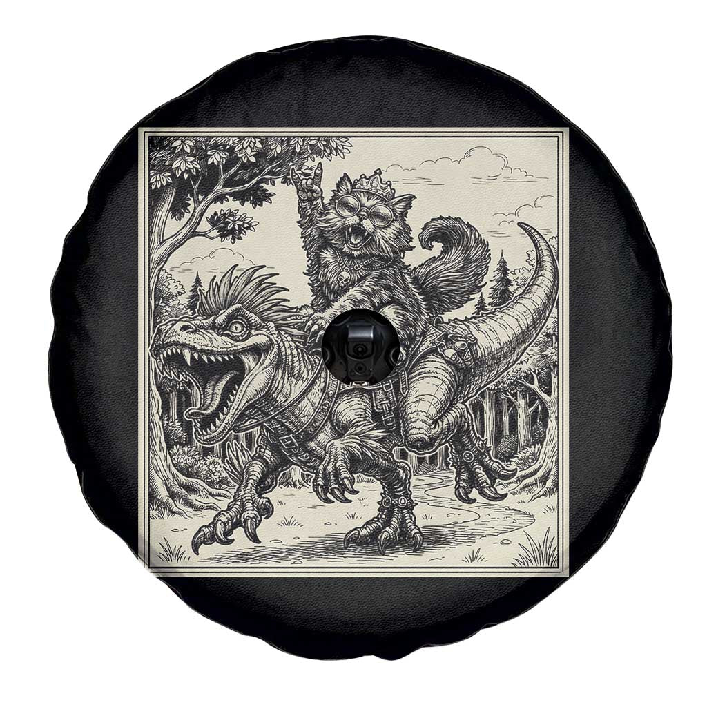 Cool Royal Cat Riding Dinosaur Spare Tire Cover Rock N Roll Engraving Graphic Art