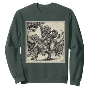 Cool Royal Cat Riding Dinosaur Sweatshirt Rock N Roll Engraving Graphic Art