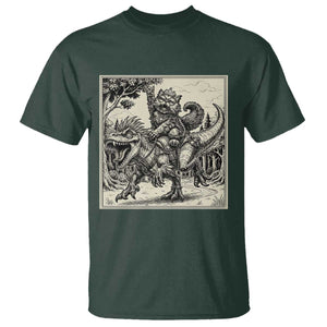 Cool Royal Cat Riding Dinosaur T Shirt Rock N Roll Engraving Graphic Art