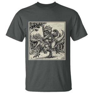 Cool Royal Cat Riding Dinosaur T Shirt Rock N Roll Engraving Graphic Art