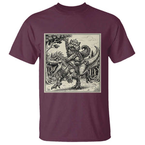 Cool Royal Cat Riding Dinosaur T Shirt Rock N Roll Engraving Graphic Art