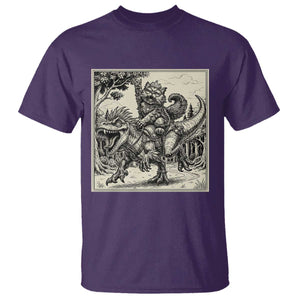 Cool Royal Cat Riding Dinosaur T Shirt Rock N Roll Engraving Graphic Art