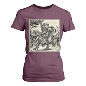 Cool Royal Cat Riding Dinosaur T Shirt For Women Rock N Roll Engraving Graphic Art