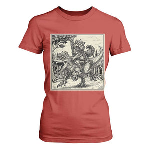 Cool Royal Cat Riding Dinosaur T Shirt For Women Rock N Roll Engraving Graphic Art