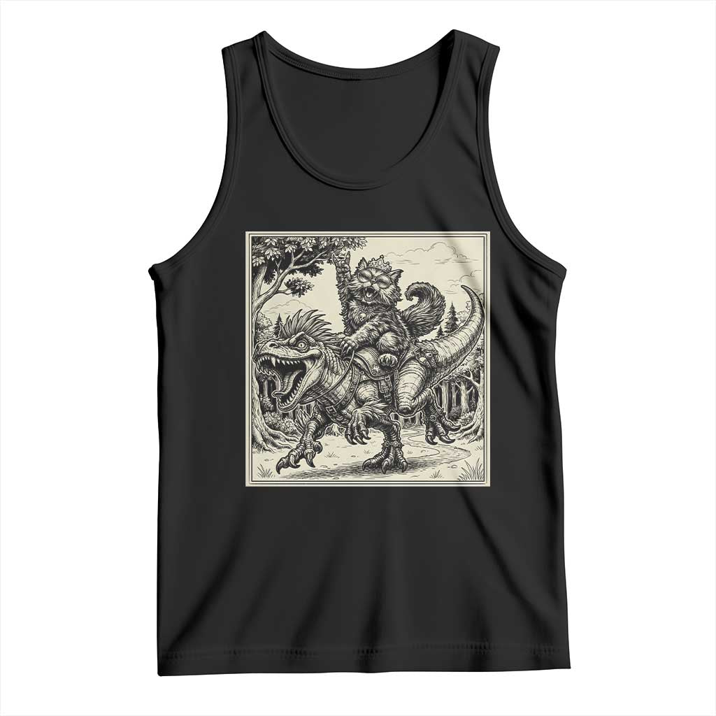 Cool Royal Cat Riding Dinosaur Tank Top Rock N Roll Engraving Graphic Art