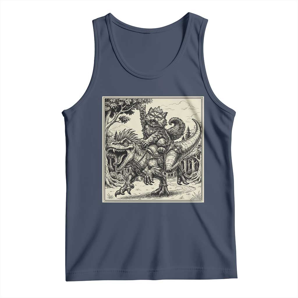 Cool Royal Cat Riding Dinosaur Tank Top Rock N Roll Engraving Graphic Art