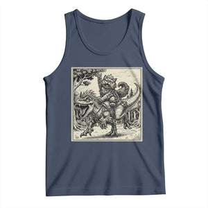 Cool Royal Cat Riding Dinosaur Tank Top Rock N Roll Engraving Graphic Art