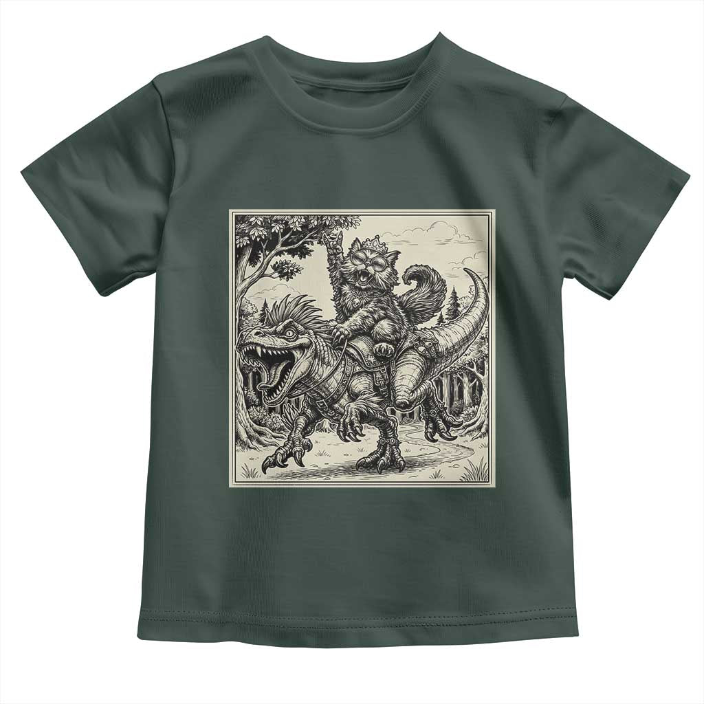 Cool Royal Cat Riding Dinosaur Toddler T Shirt Rock N Roll Engraving Graphic Art