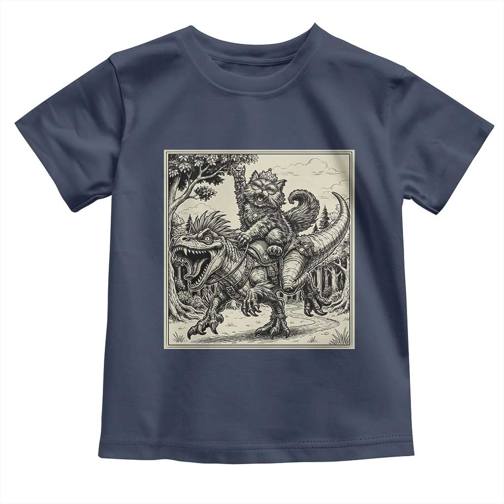 Cool Royal Cat Riding Dinosaur Toddler T Shirt Rock N Roll Engraving Graphic Art