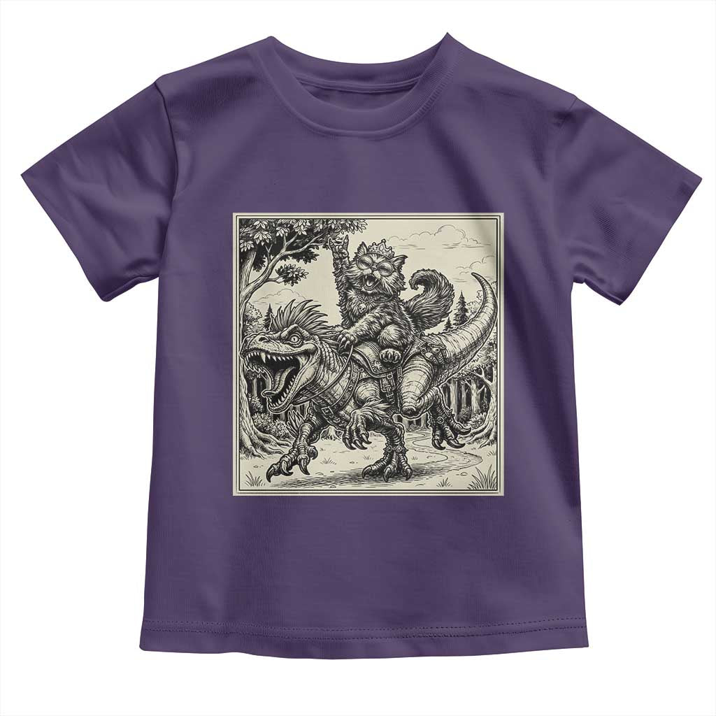 Cool Royal Cat Riding Dinosaur Toddler T Shirt Rock N Roll Engraving Graphic Art