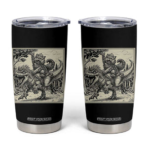Cool Royal Cat Riding Dinosaur Tumbler Cup Rock N Roll Engraving Graphic Art