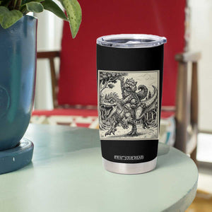 Cool Royal Cat Riding Dinosaur Tumbler Cup Rock N Roll Engraving Graphic Art
