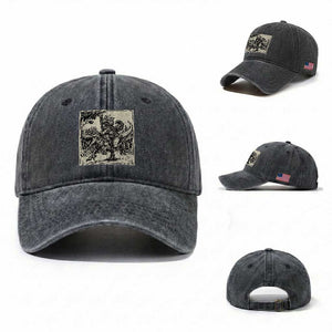 Cool Royal Cat Riding Dinosaur Washed Cotton Baseball Cap Rock N Roll Engraving Graphic Art