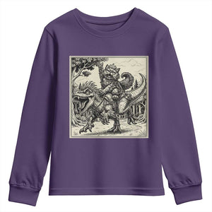 Cool Royal Cat Riding Dinosaur Youth Sweatshirt Rock N Roll Engraving Graphic Art