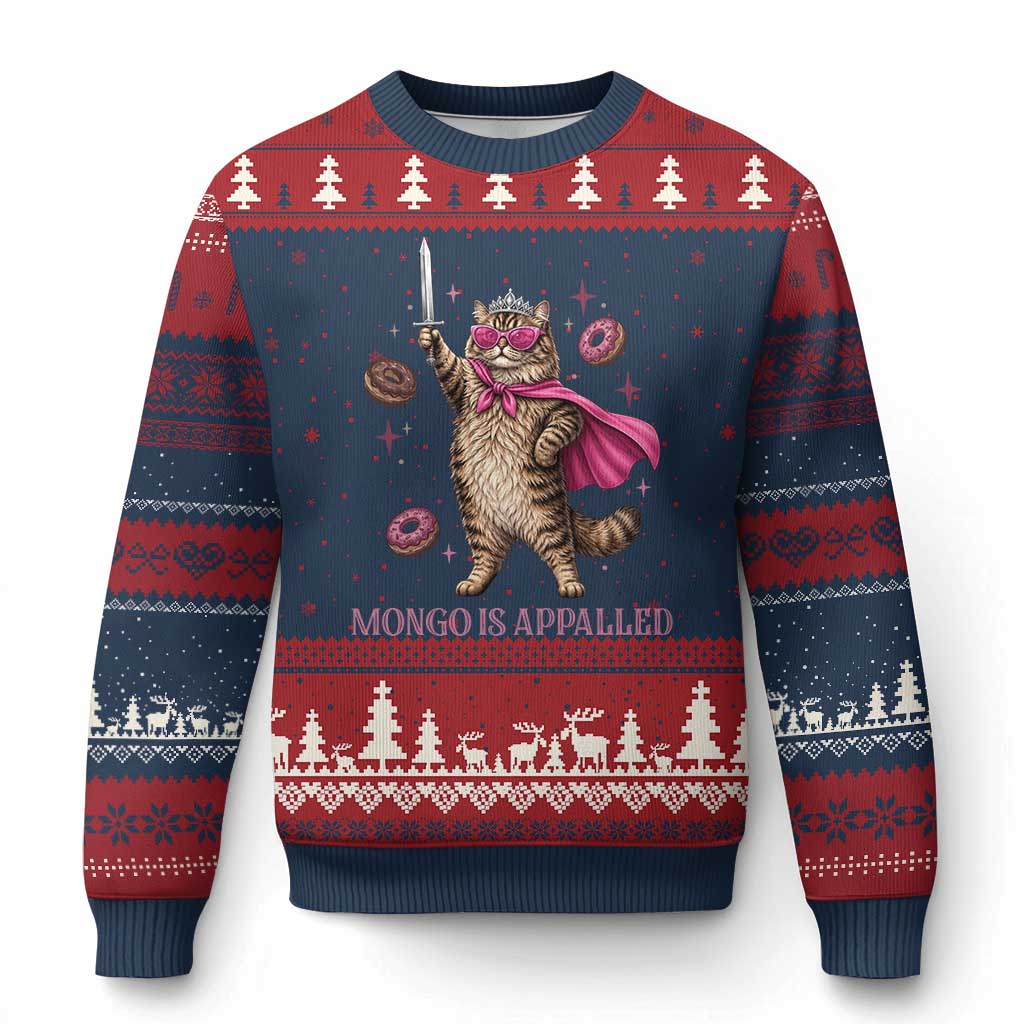 Cute Warrior Princess Cat With Sword Ugly Christmas Sweater Fantasy Reader Gift TS12 Navy Red Print Your Wear