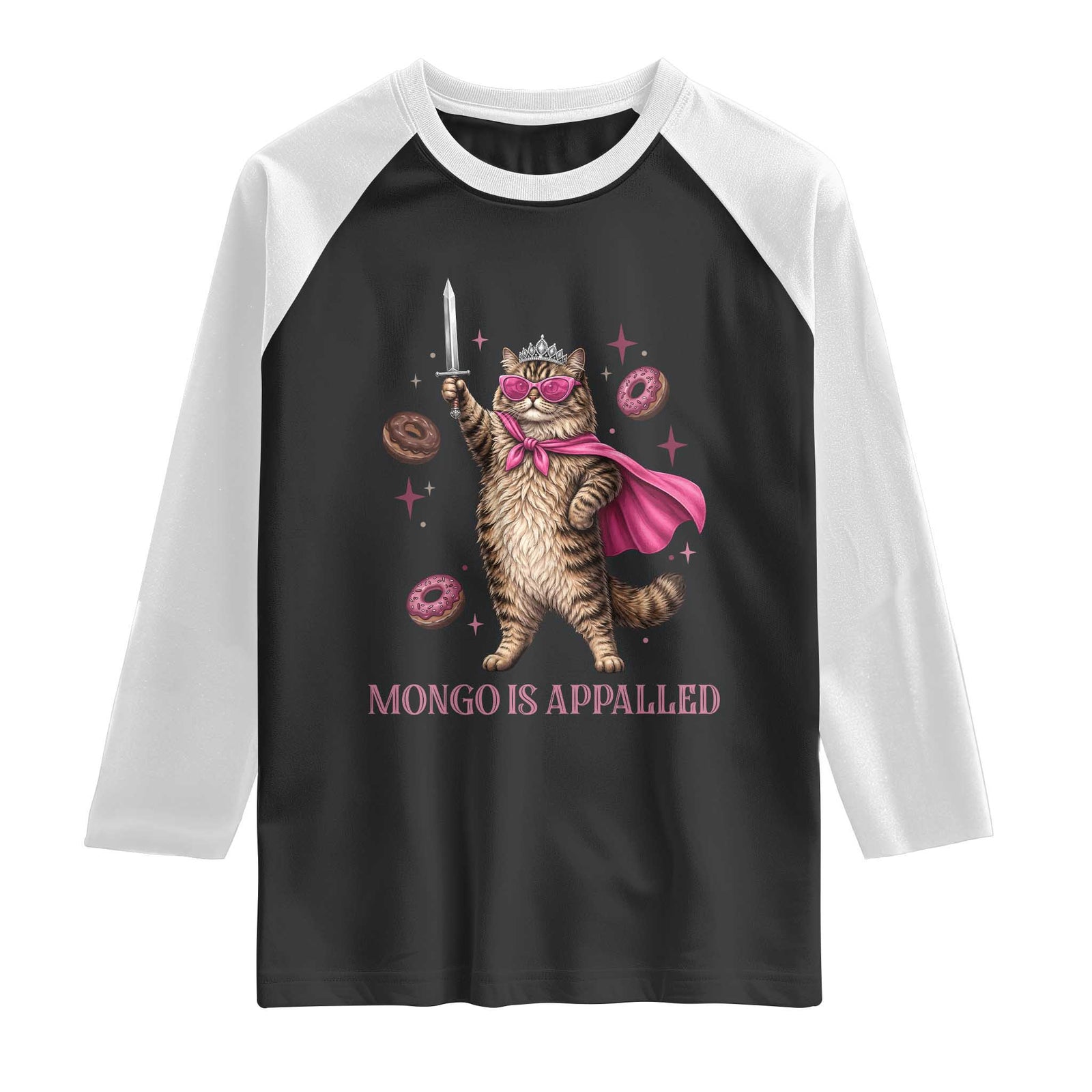 Cute Warrior Princess Cat With Sword Raglan Shirt Fantasy Reader Gift TS12 Black White Print Your Wear