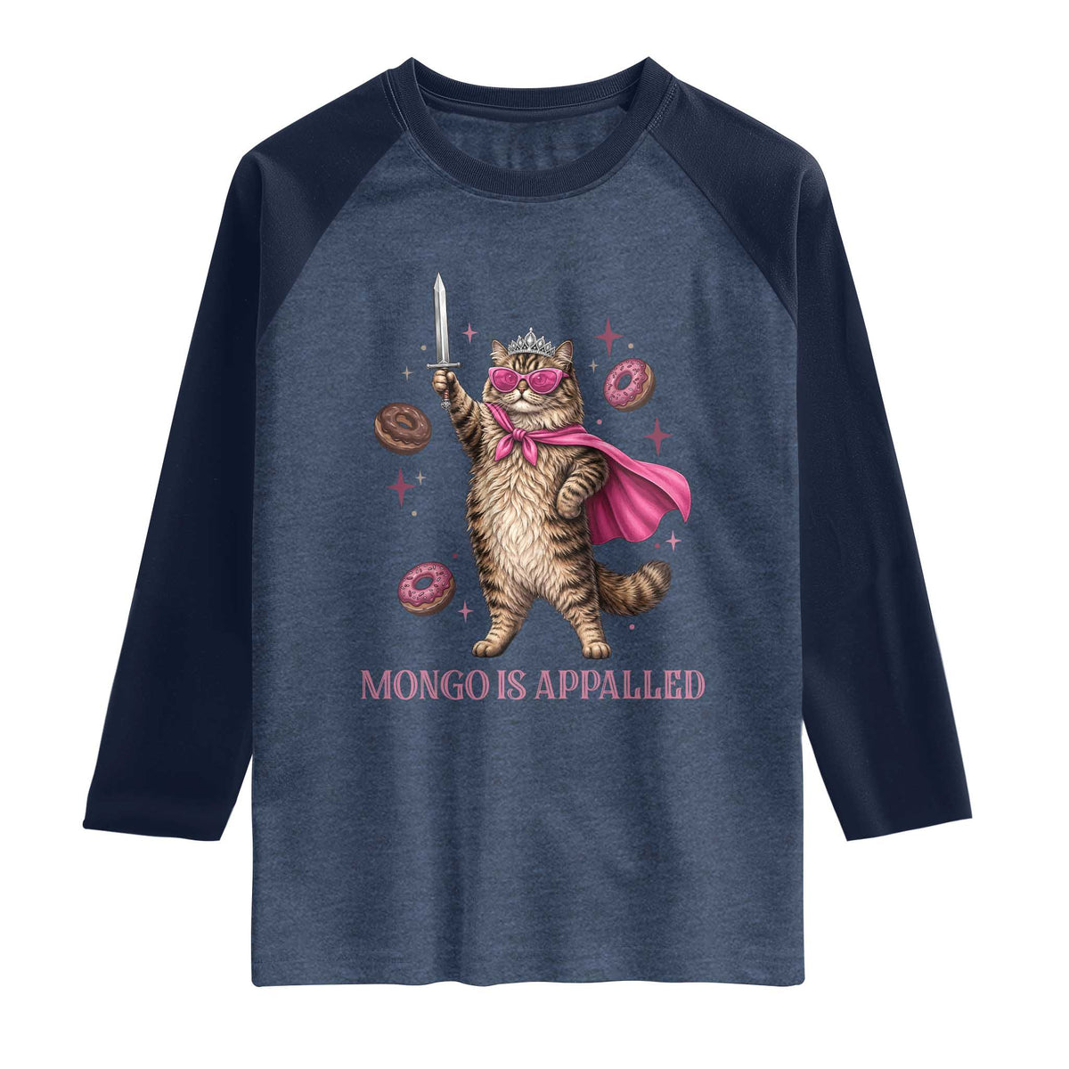 Cute Warrior Princess Cat With Sword Raglan Shirt Fantasy Reader Gift