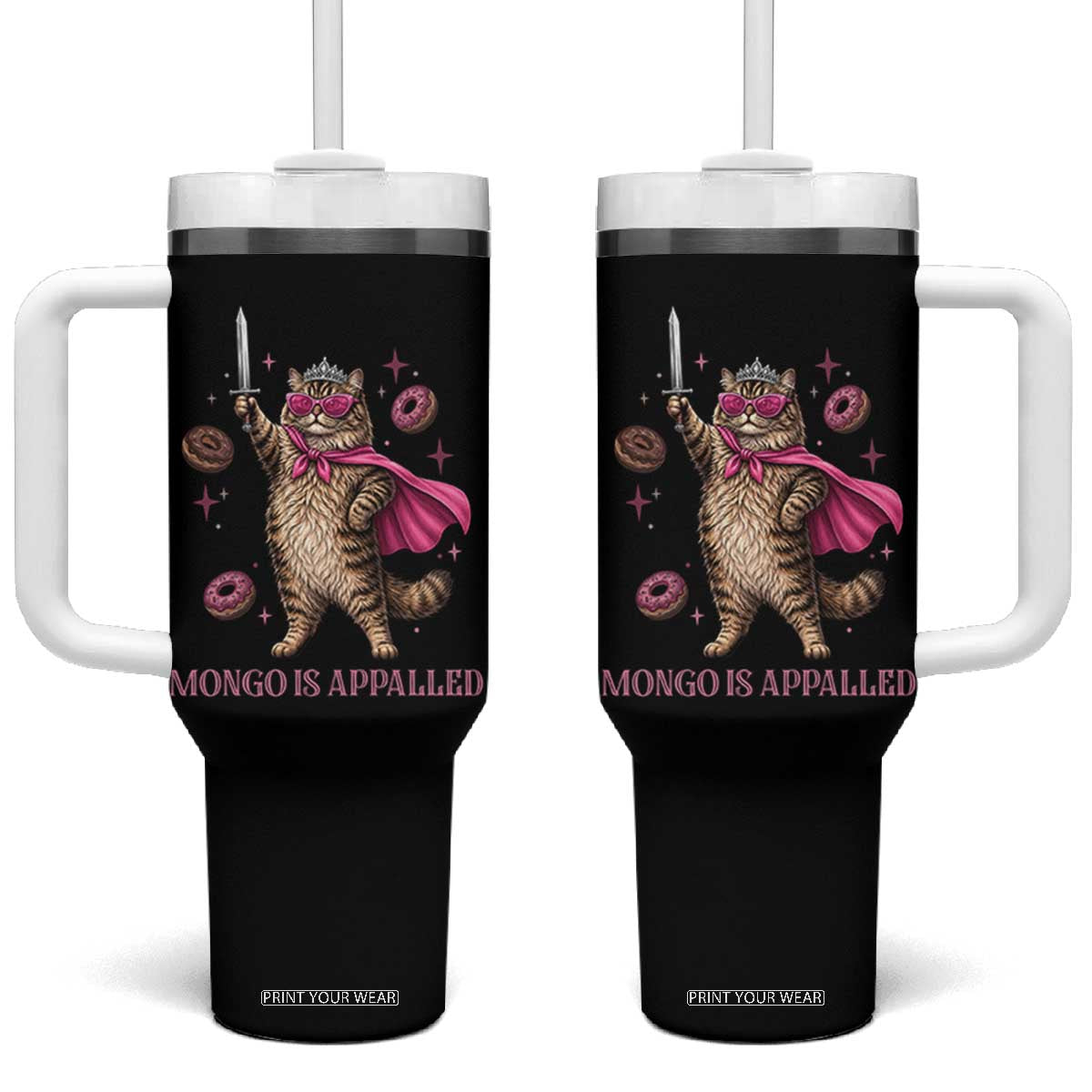 Cute Warrior Princess Cat With Sword Tumbler With Handle Fantasy Reader Gift