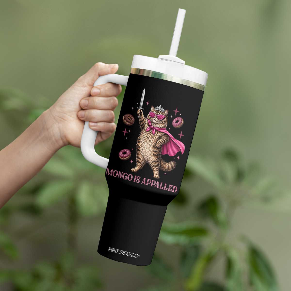 Cute Warrior Princess Cat With Sword Tumbler With Handle Fantasy Reader Gift