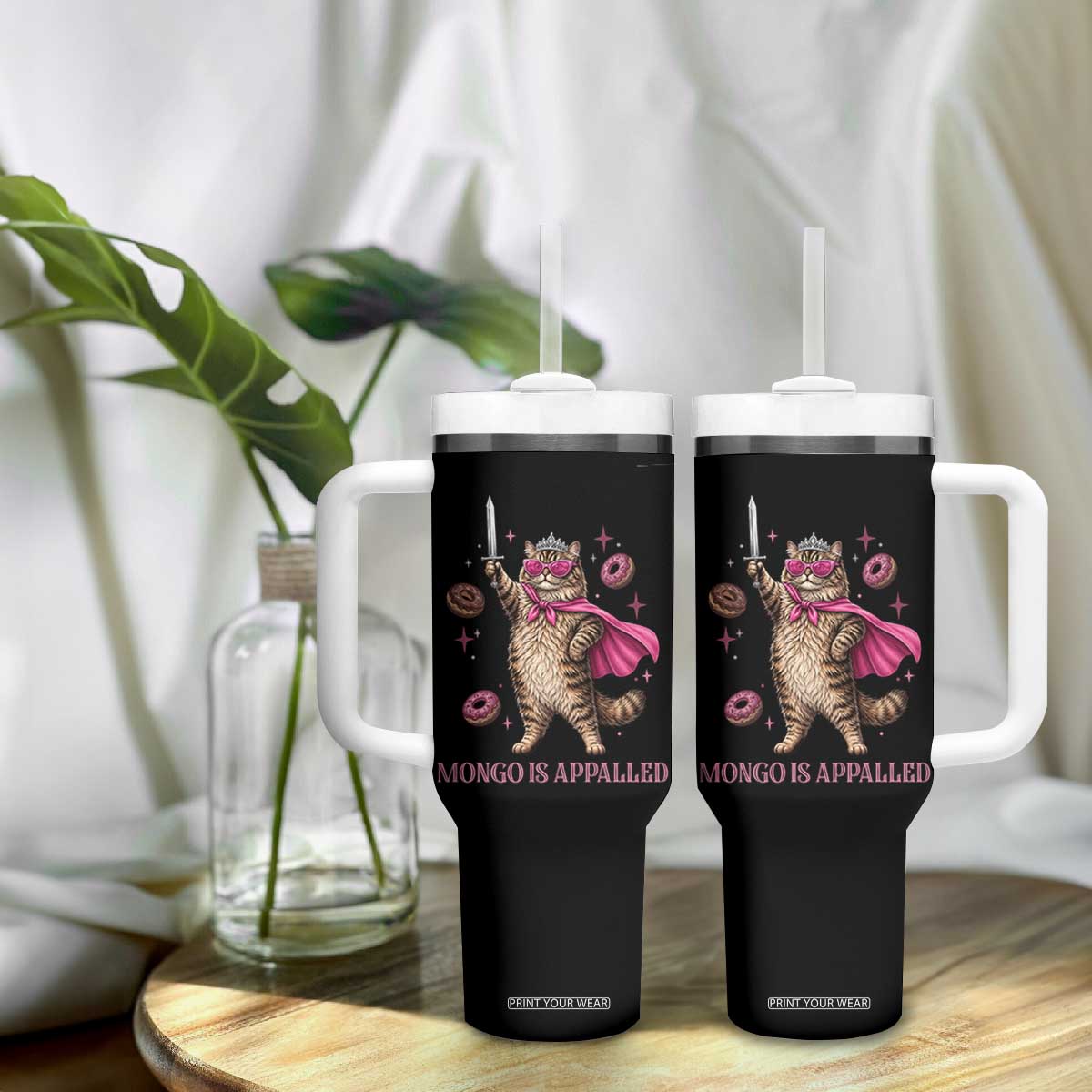 Cute Warrior Princess Cat With Sword Tumbler With Handle Fantasy Reader Gift