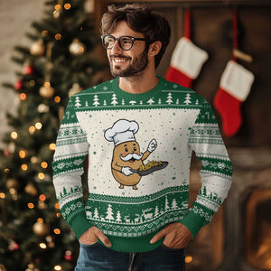 Funny Potato Cooking French Fries Ugly Christmas Sweater Food Lover Gift TS12 Beige Green Print Your Wear