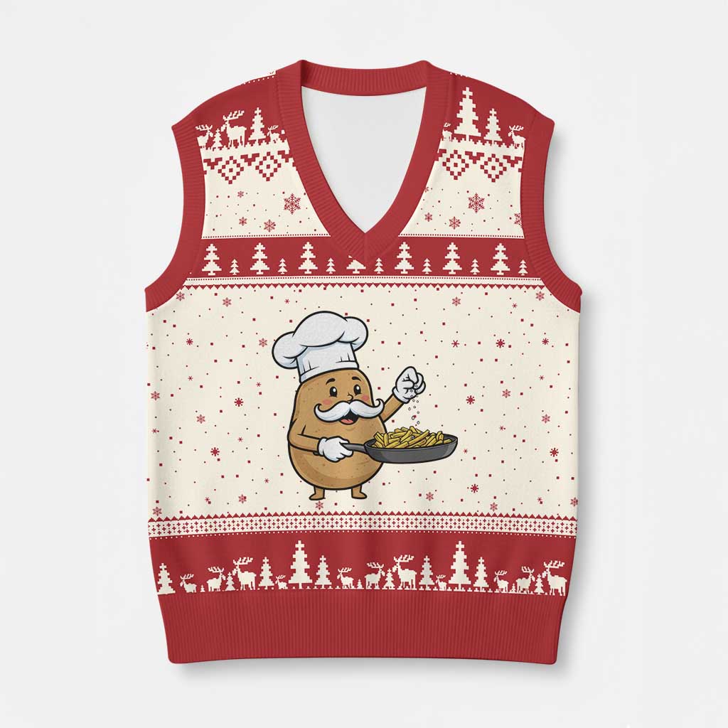 Funny Potato Cooking French Fries V-Neck Knit Sweater Vest Food Lover Gift TS12 Beige Red Print Your Wear