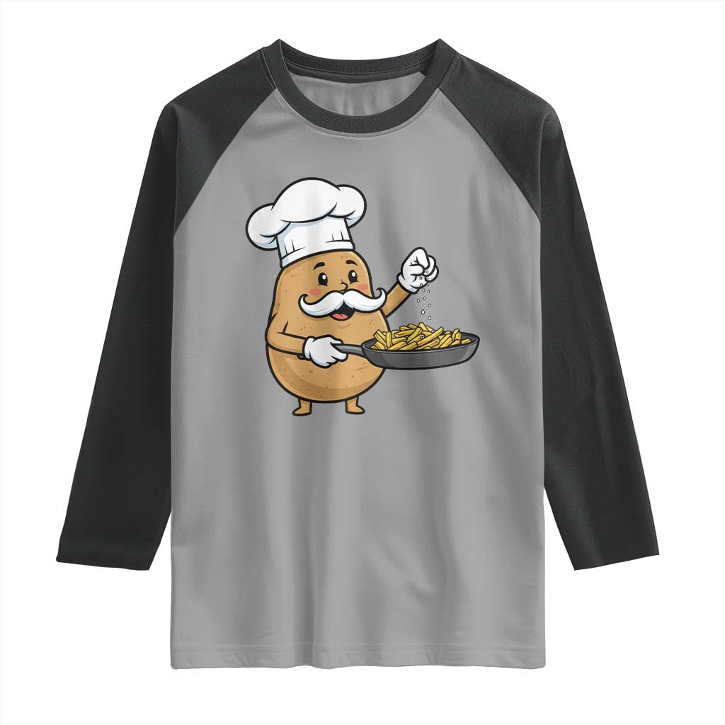 Funny Potato Cooking French Fries Raglan Shirt Food Lover Gift TS12 Sport Gray Black Print Your Wear
