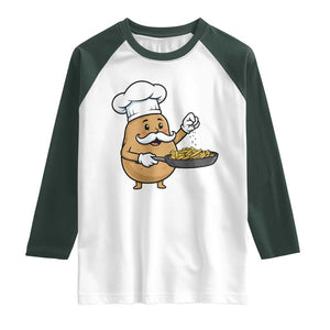 Funny Potato Cooking French Fries Raglan Shirt Food Lover Gift TS12 White Dark Forest Green Print Your Wear