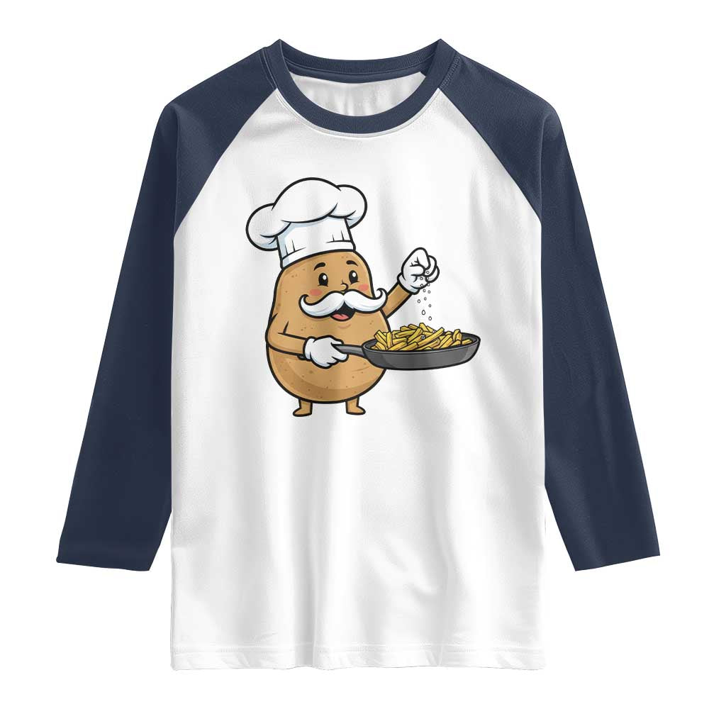 Funny Potato Cooking French Fries Raglan Shirt Food Lover Gift TS12 White Navy Print Your Wear