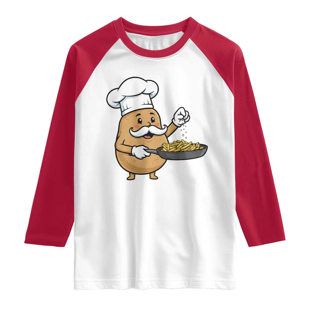 Funny Potato Cooking French Fries Raglan Shirt Food Lover Gift TS12 White Red Print Your Wear