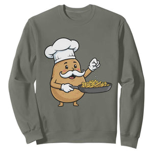 Funny Potato Cooking French Fries Sweatshirt Food Lover Gift TS12 Military Green Print Your Wear