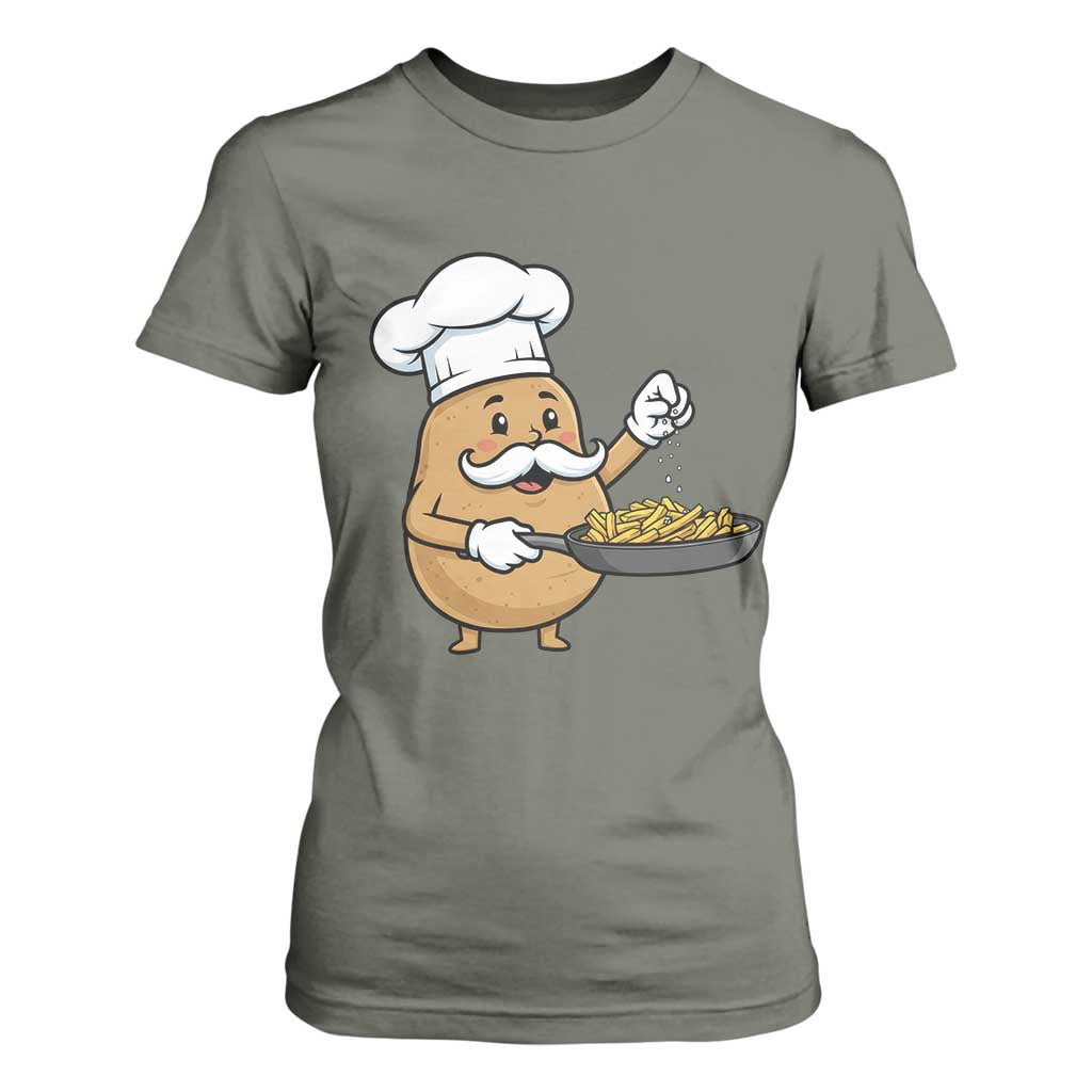 Funny Potato Cooking French Fries T Shirt For Women Food Lover Gift TS12 Military Green Print Your Wear